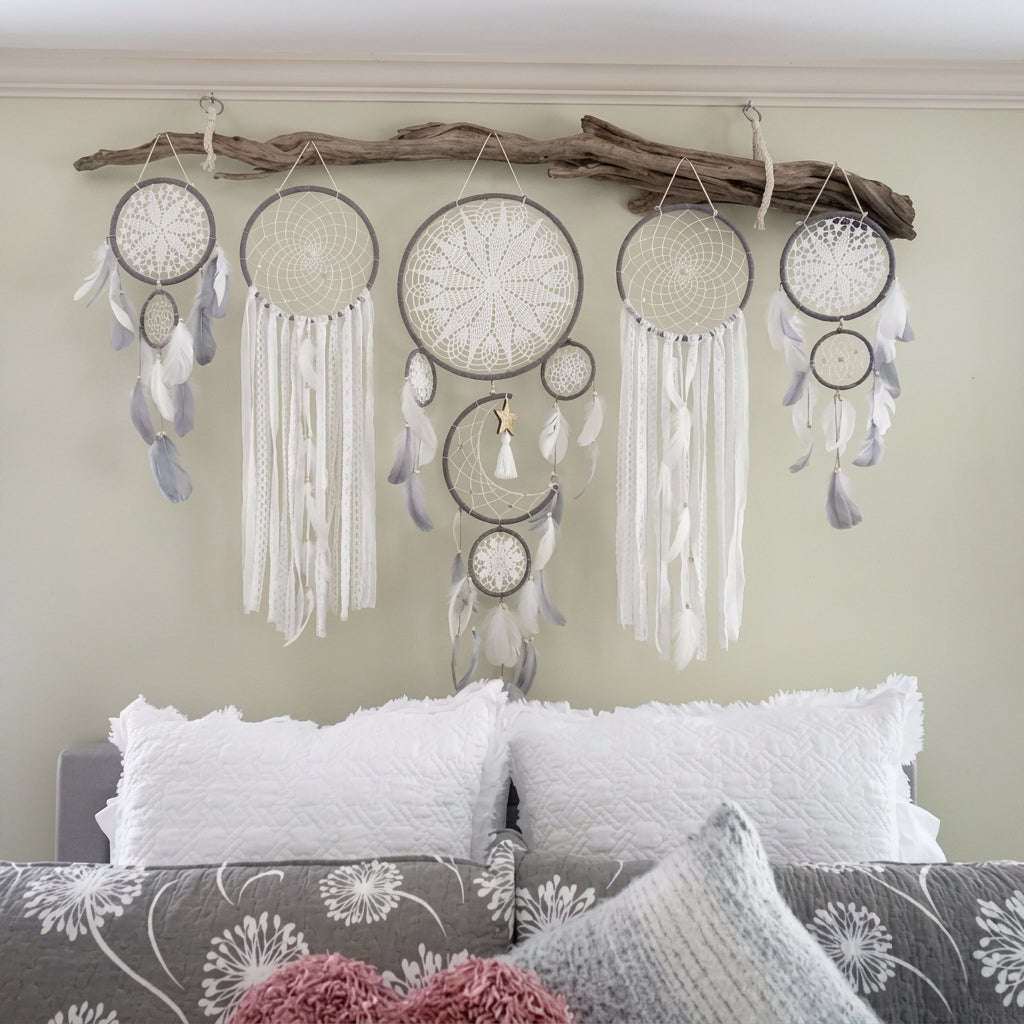 5-Piece Boho Moon & Star Dreamcatcher Set | Aesthetic Wall Hanging Decor