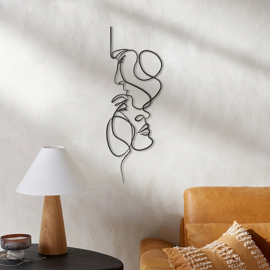Abstract Minimalist Face Line Metal Wall Art | Modern Black Iron Decor