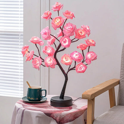 24 LED RGB Rose Flower Fairy Tree Lamp | Aesthetic Room Decor Night Light
