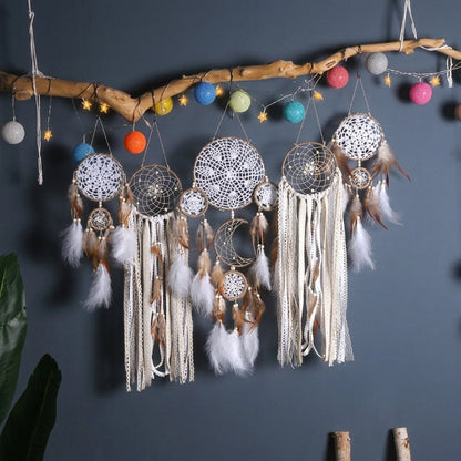 5-Piece Boho Moon & Star Dreamcatcher Set | Aesthetic Wall Hanging Decor