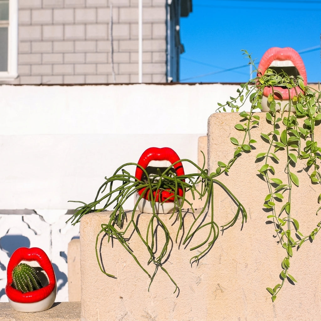 Abstract Lips Shaped Flower Pot & Vase  Quirky Modern Room Decor
