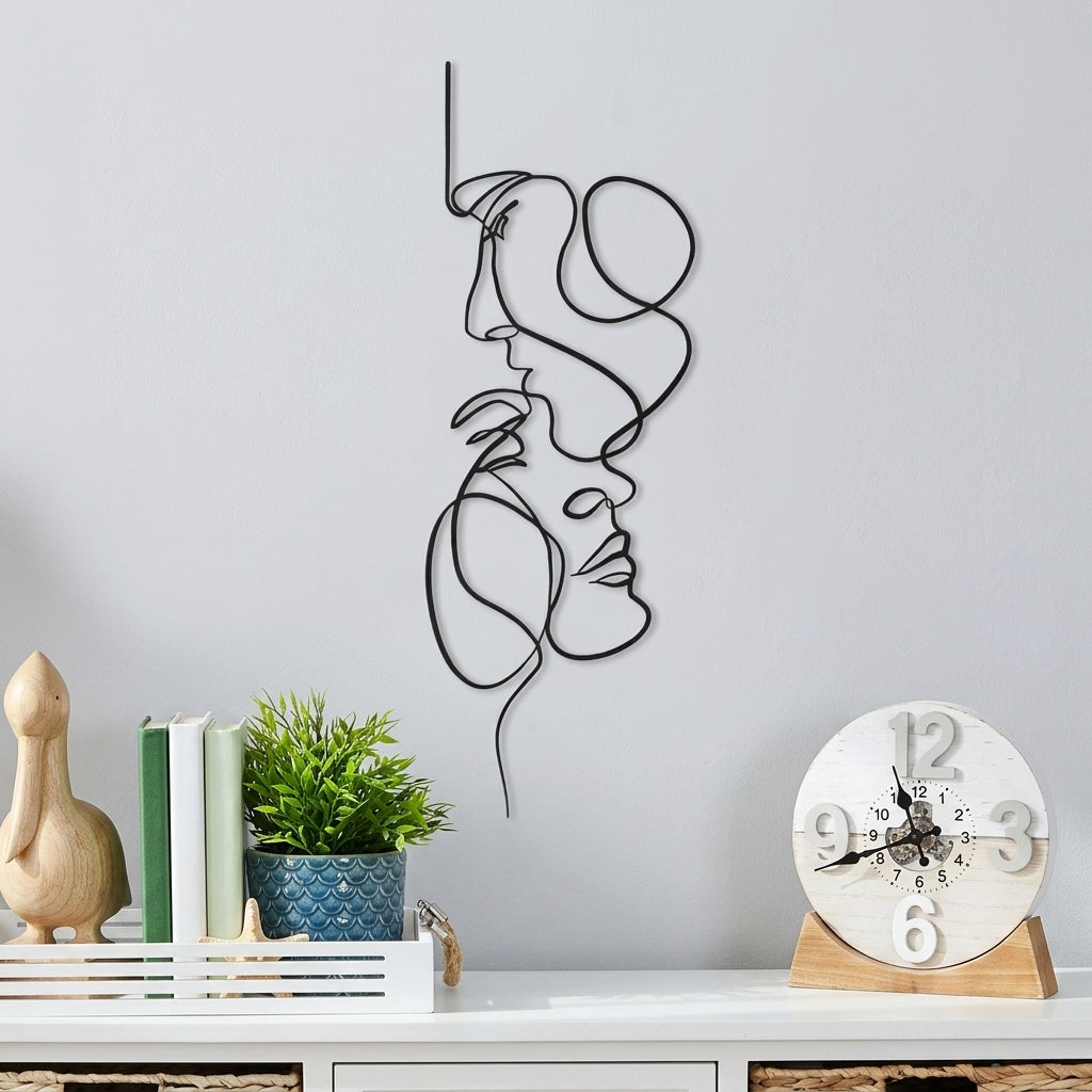 Abstract Minimalist Face Line Metal Wall Art | Modern Black Iron Decor