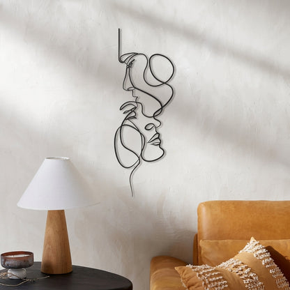 Abstract Minimalist Face Line Metal Wall Art | Modern Black Iron Decor