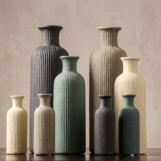 Earthy Ceramic Flower Vase & Pot  Neutral Brown, Beige & Gray Boho Decor